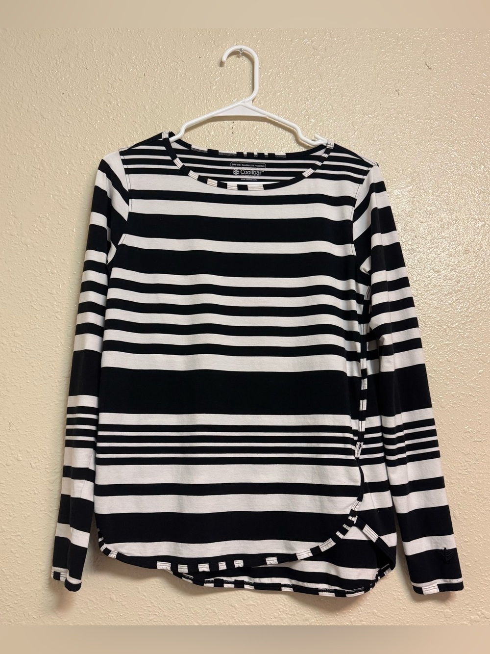 Coolibar Hey Day Side Split Shirt Black and White Stripe Long Sleeve Top